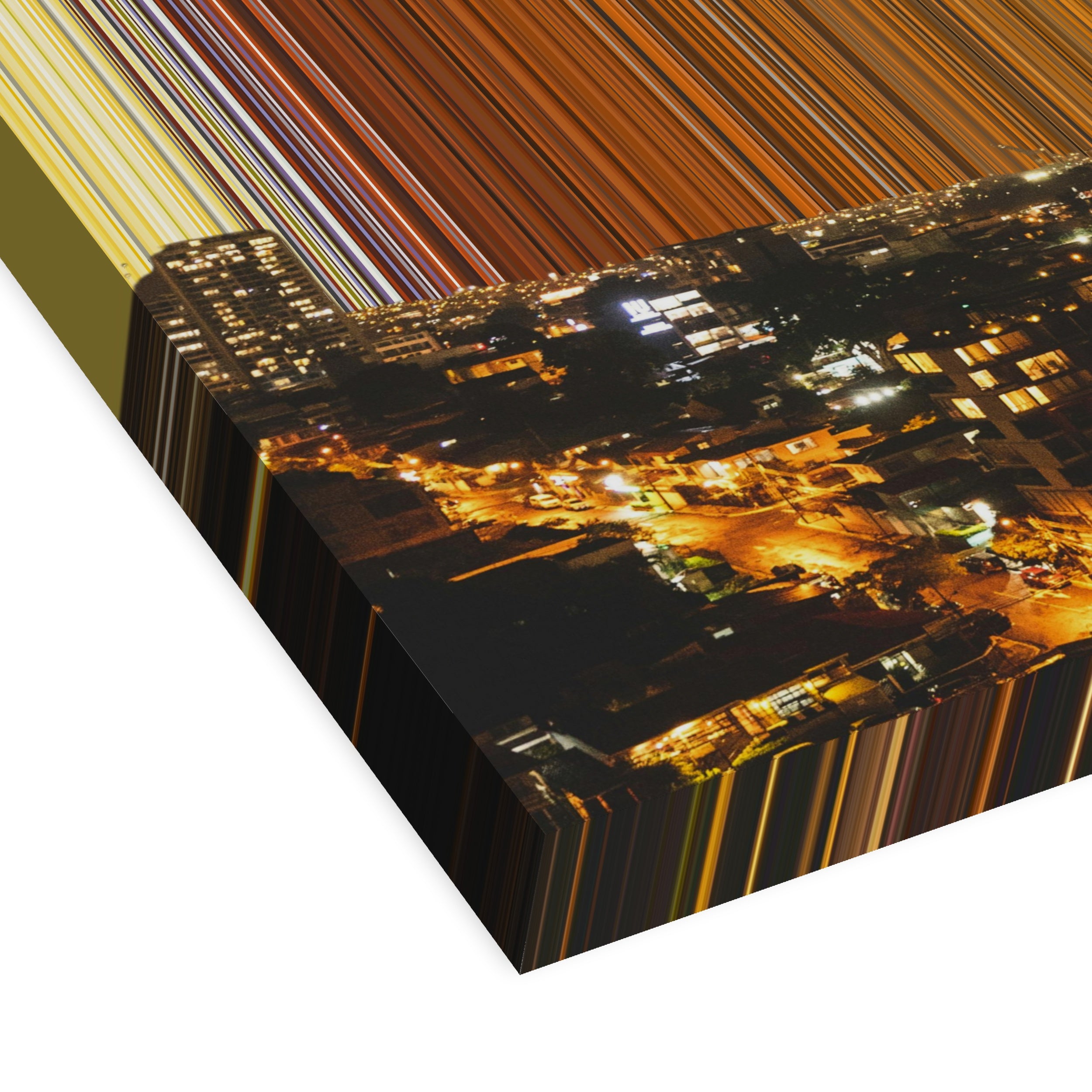 A city at night with lights and buildings - 3D perspective view showing canvas depth and texture - Gradienta