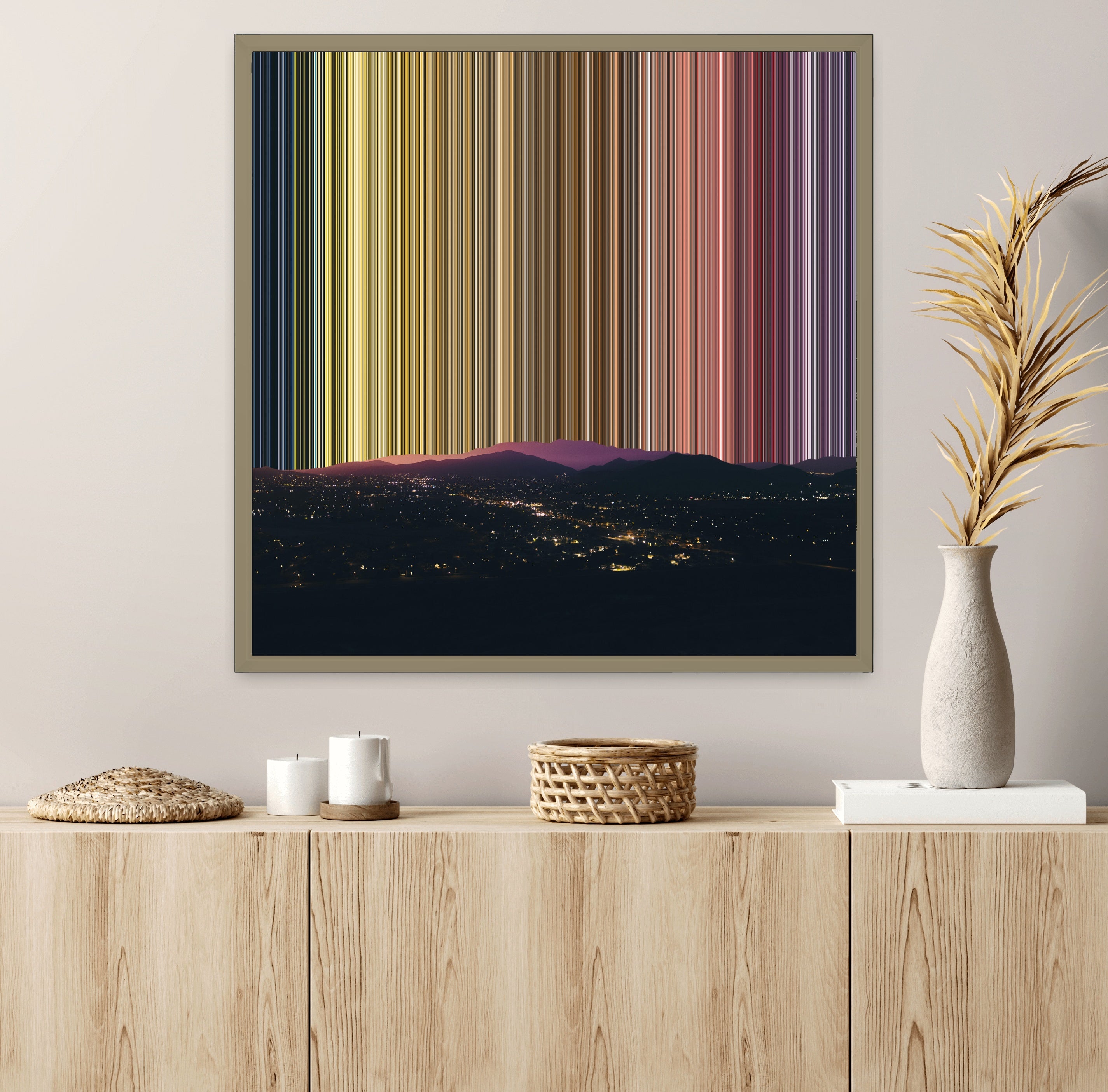 Mountains and City Lights at Dusk - Lifestyle staging in modern interior - Gradienta