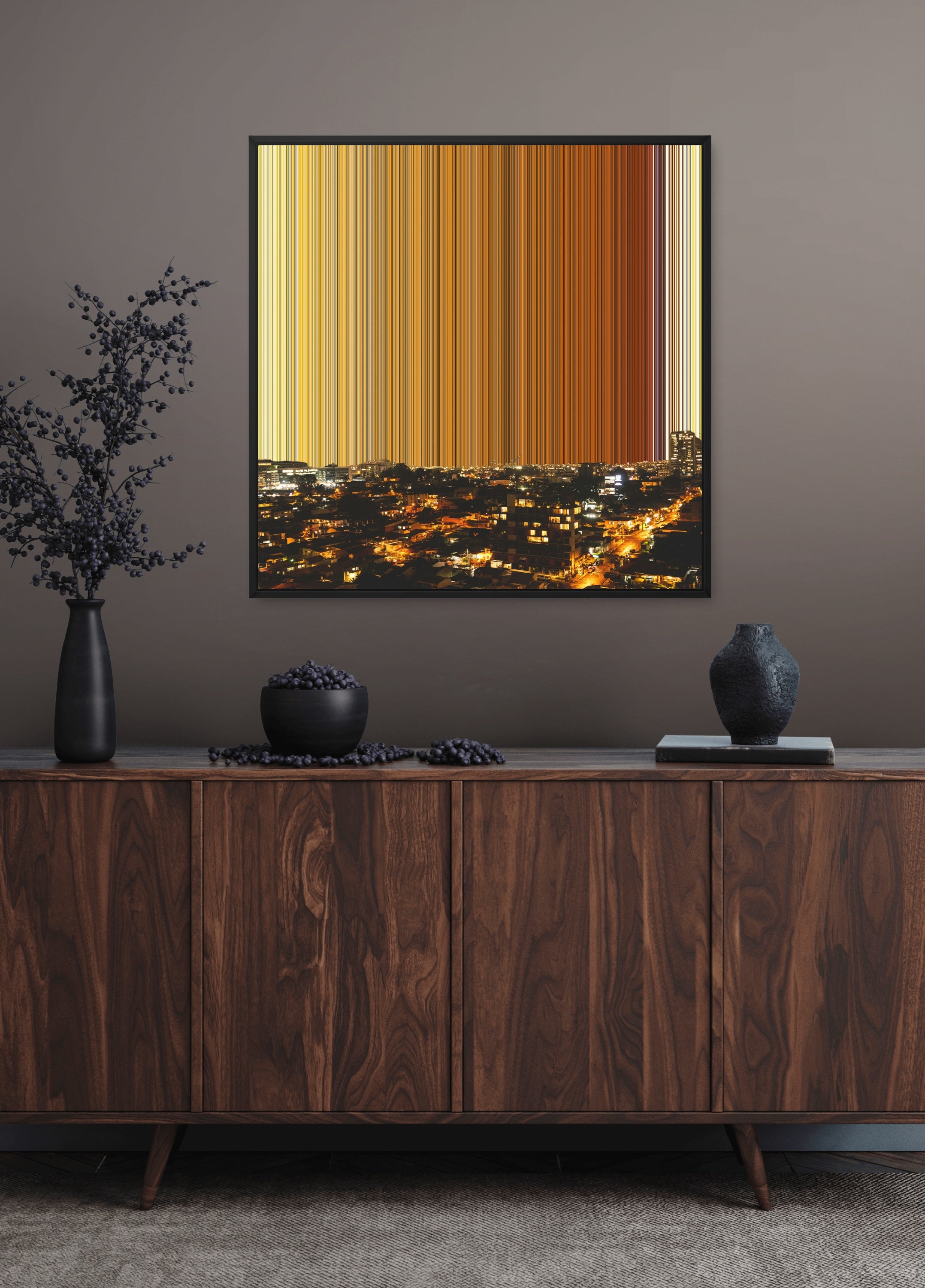 A city at night with lights and buildings - Lifestyle staging in modern interior - Gradienta