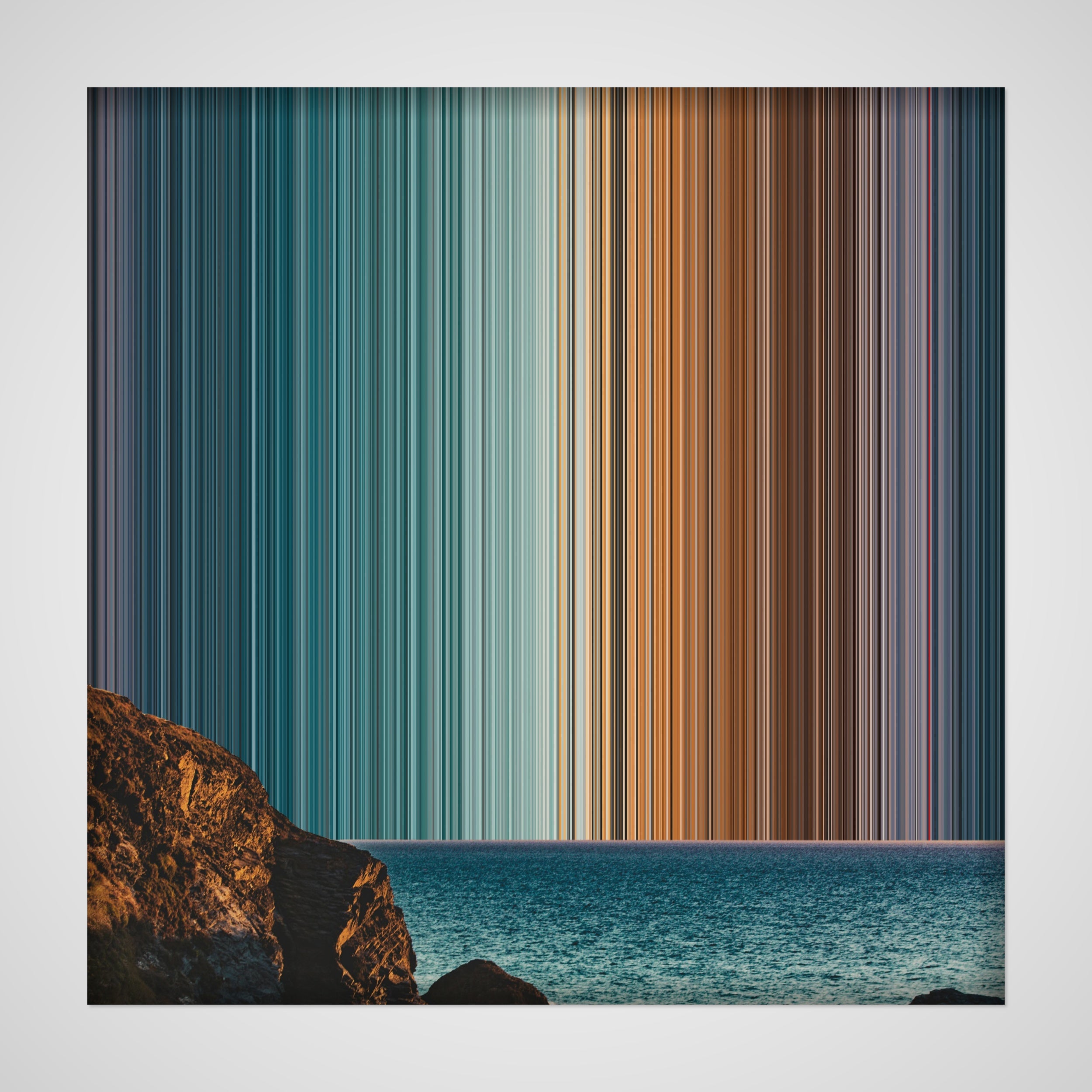 Clear Blue Sky over a Rocky Coast - Canvas mockup showing flat artwork detail - Gradienta