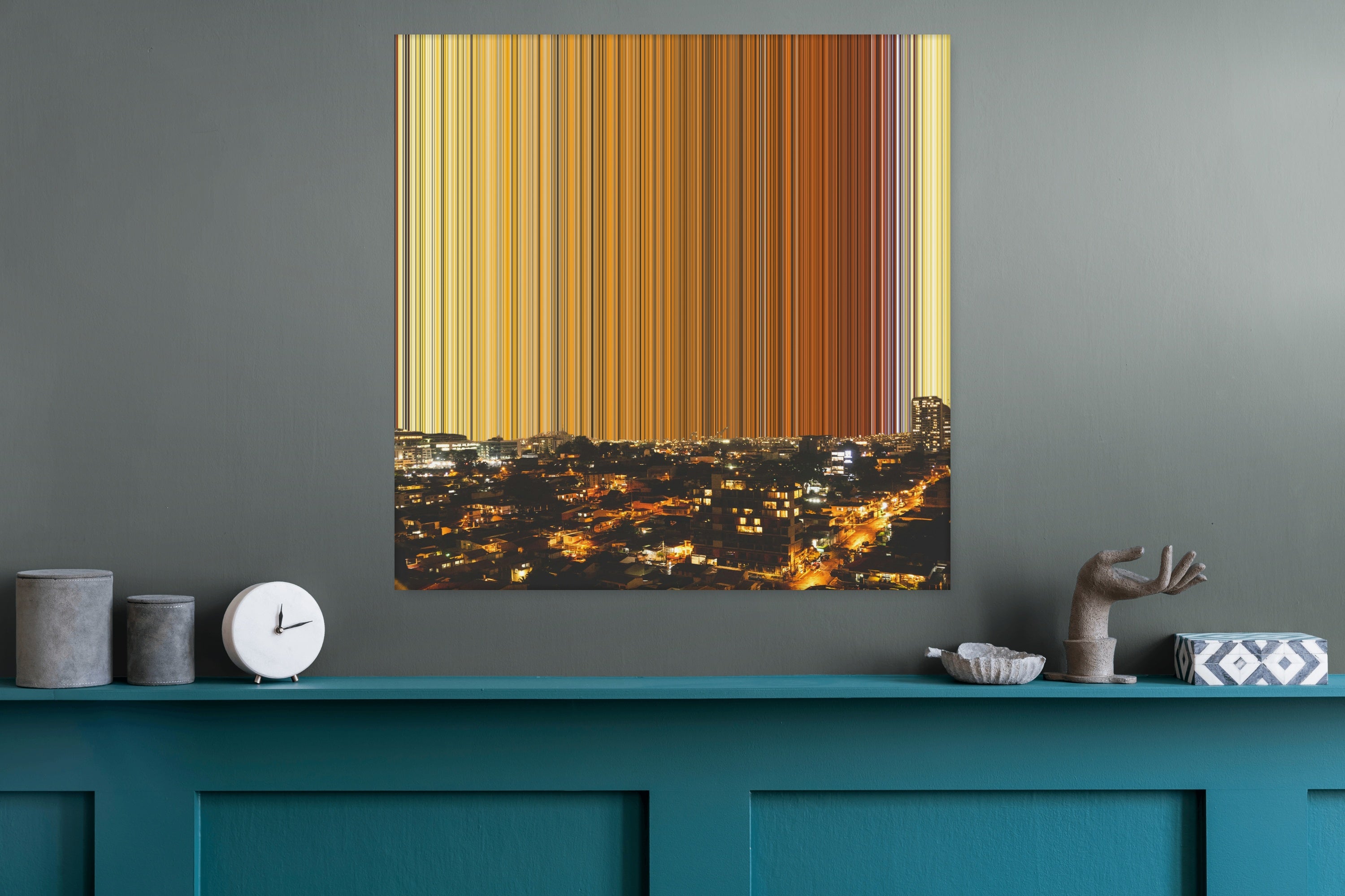 A city at night with lights and buildings - Lifestyle staging in modern interior - Gradienta