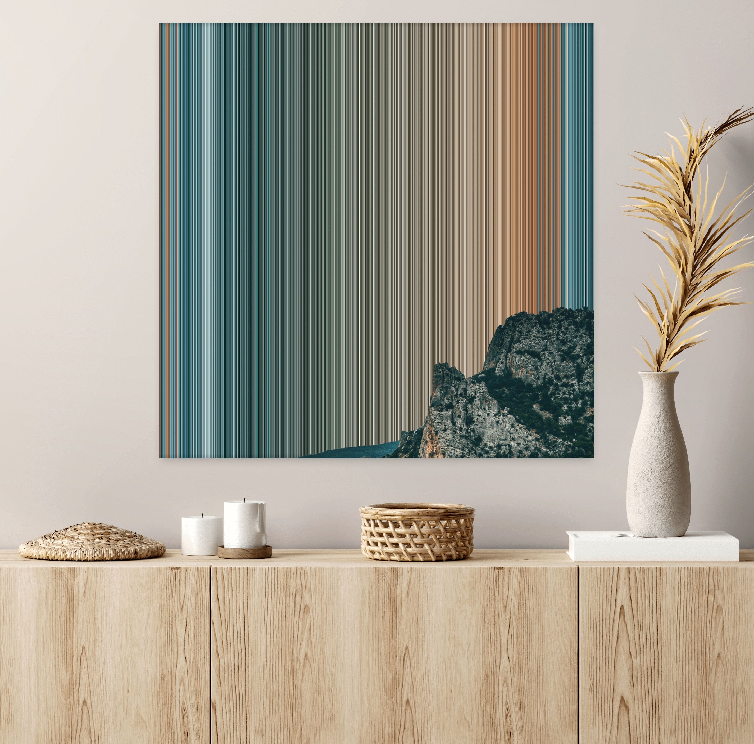 Rocks on Seashore under Cloudy Sky - Lifestyle staging in modern interior - Gradienta