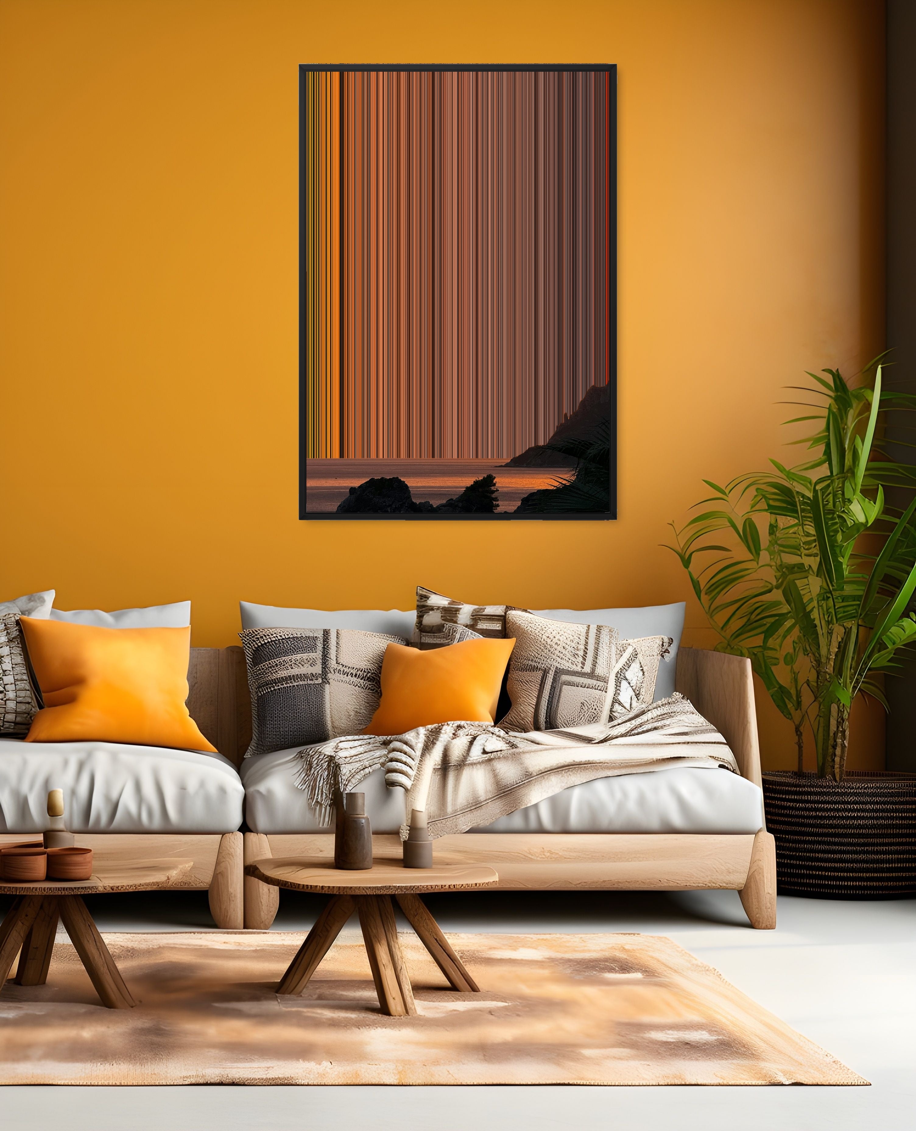 Rocky Coastline at Dawn - Lifestyle staging in modern interior - Gradienta