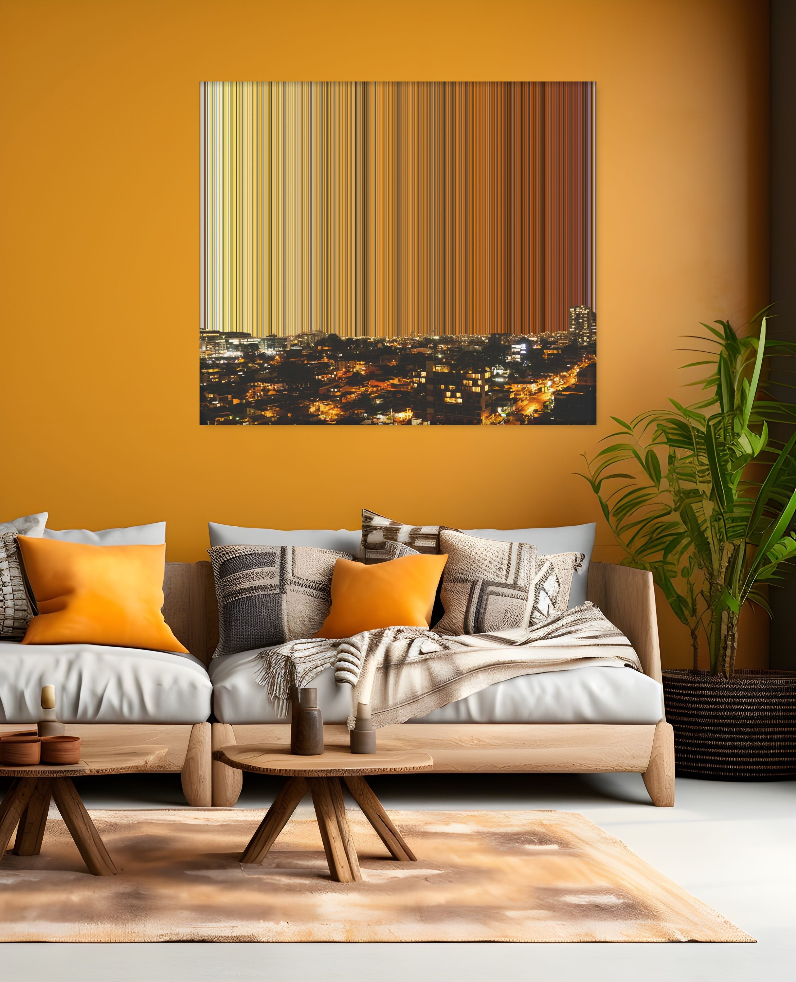 A city at night with lights and buildings - Lifestyle staging in modern interior - Gradienta