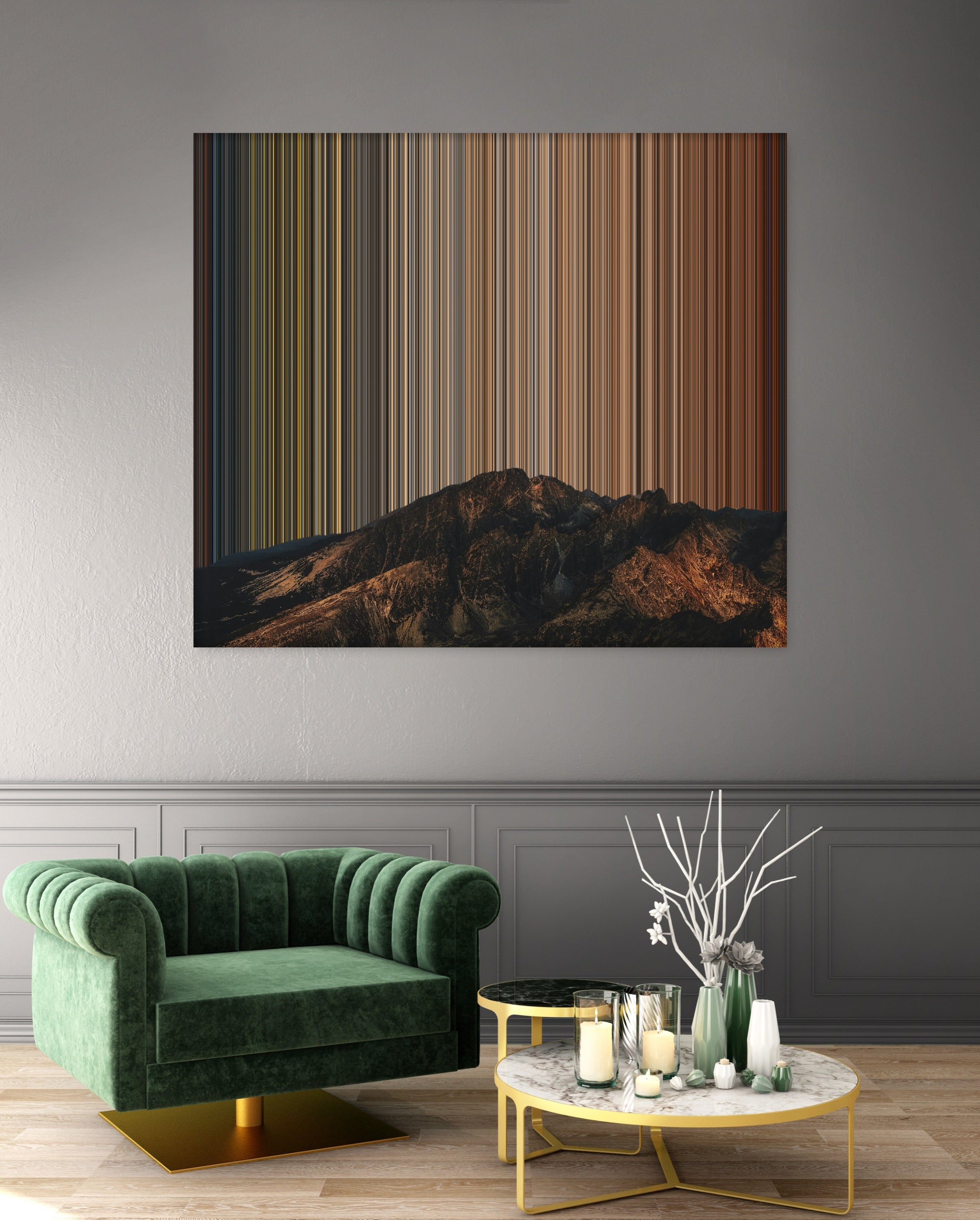 Mountain At Night Under A Starry Sky - Lifestyle staging in modern interior - Gradienta