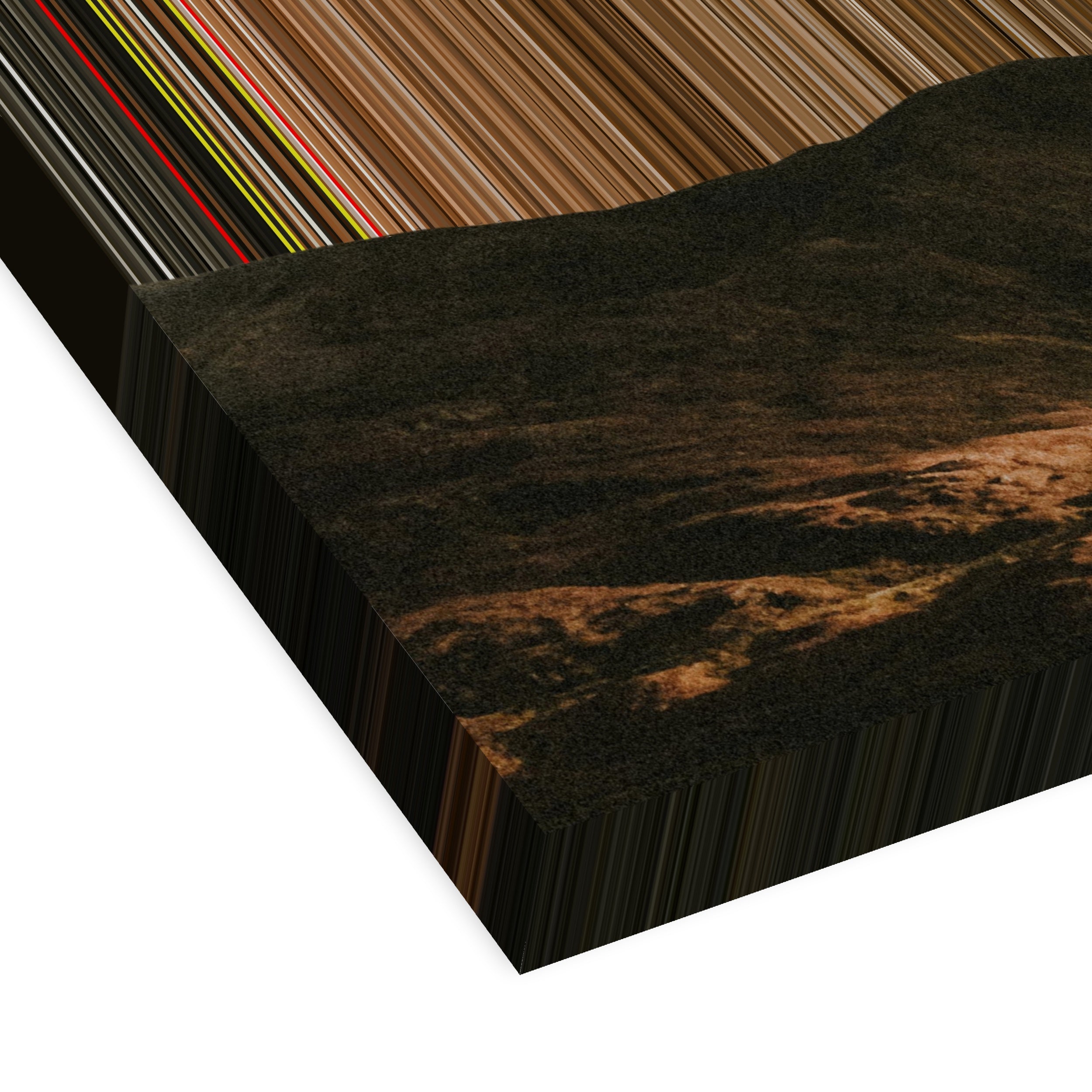 Ocean between ridges under white sky in fall - 3D perspective view showing canvas depth and texture - Gradienta