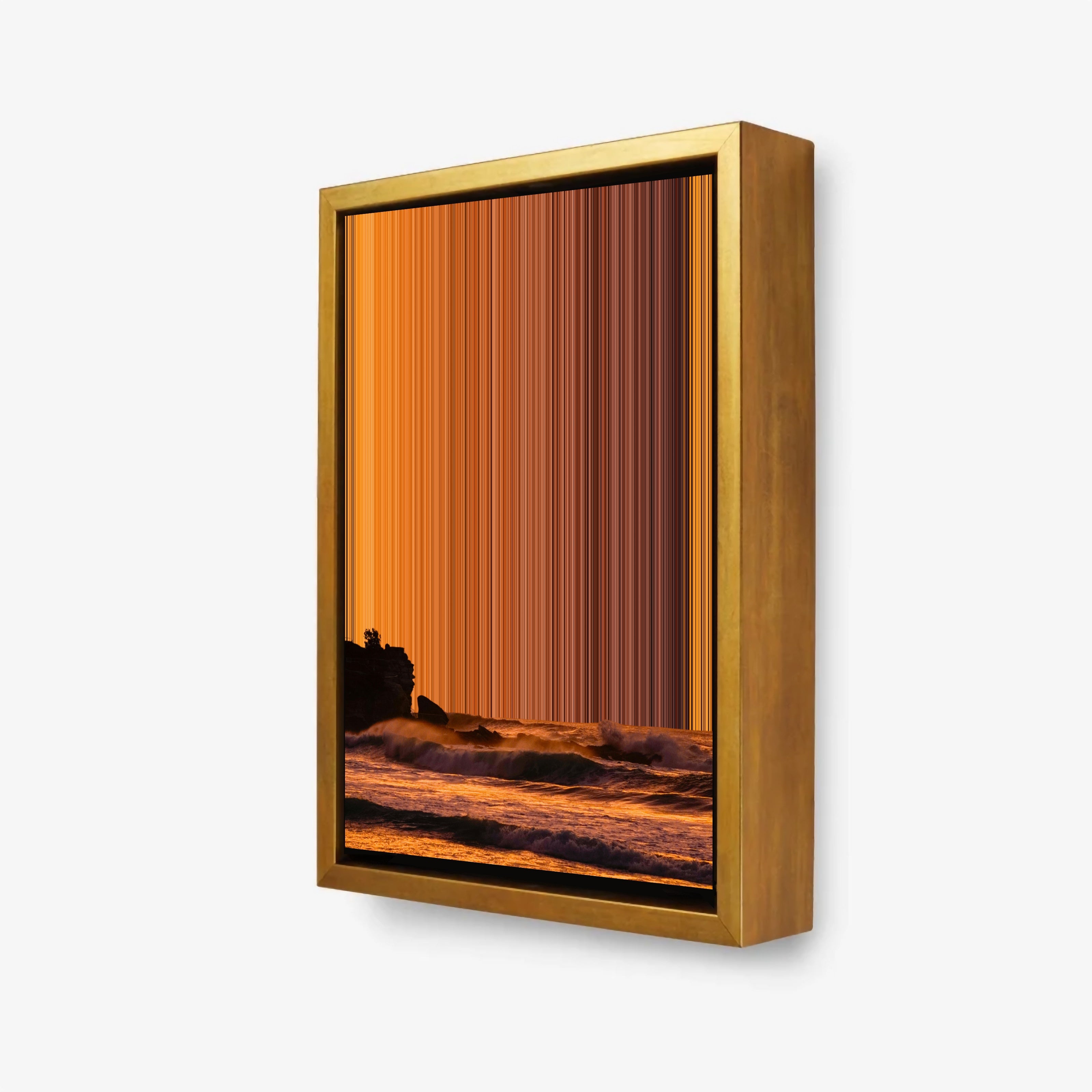 Stunning Sunset Over Ocean Waves at Beach - 3D framed canvas view - Gradienta