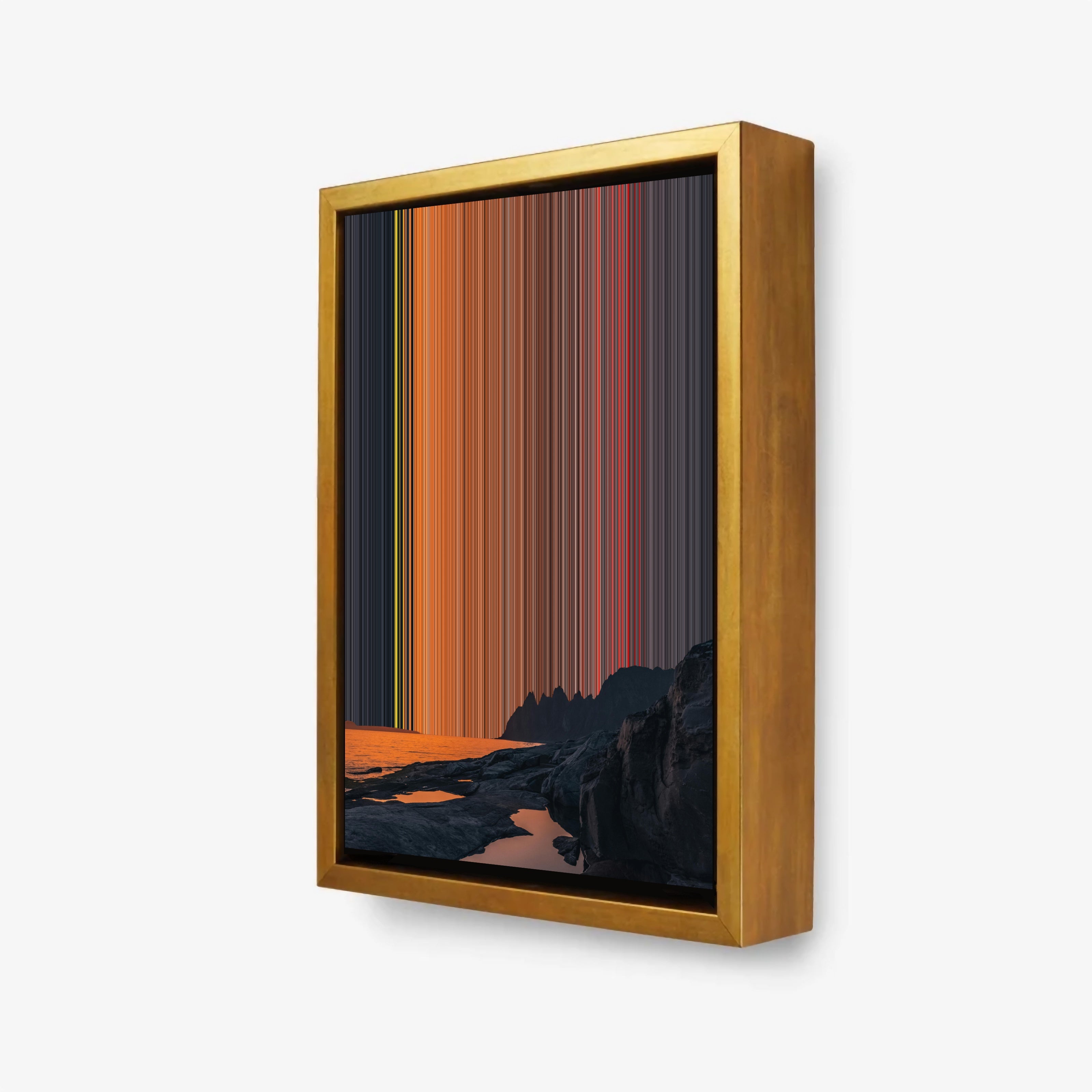 Sunset over calm sea and mountains - 3D framed canvas view - Gradienta