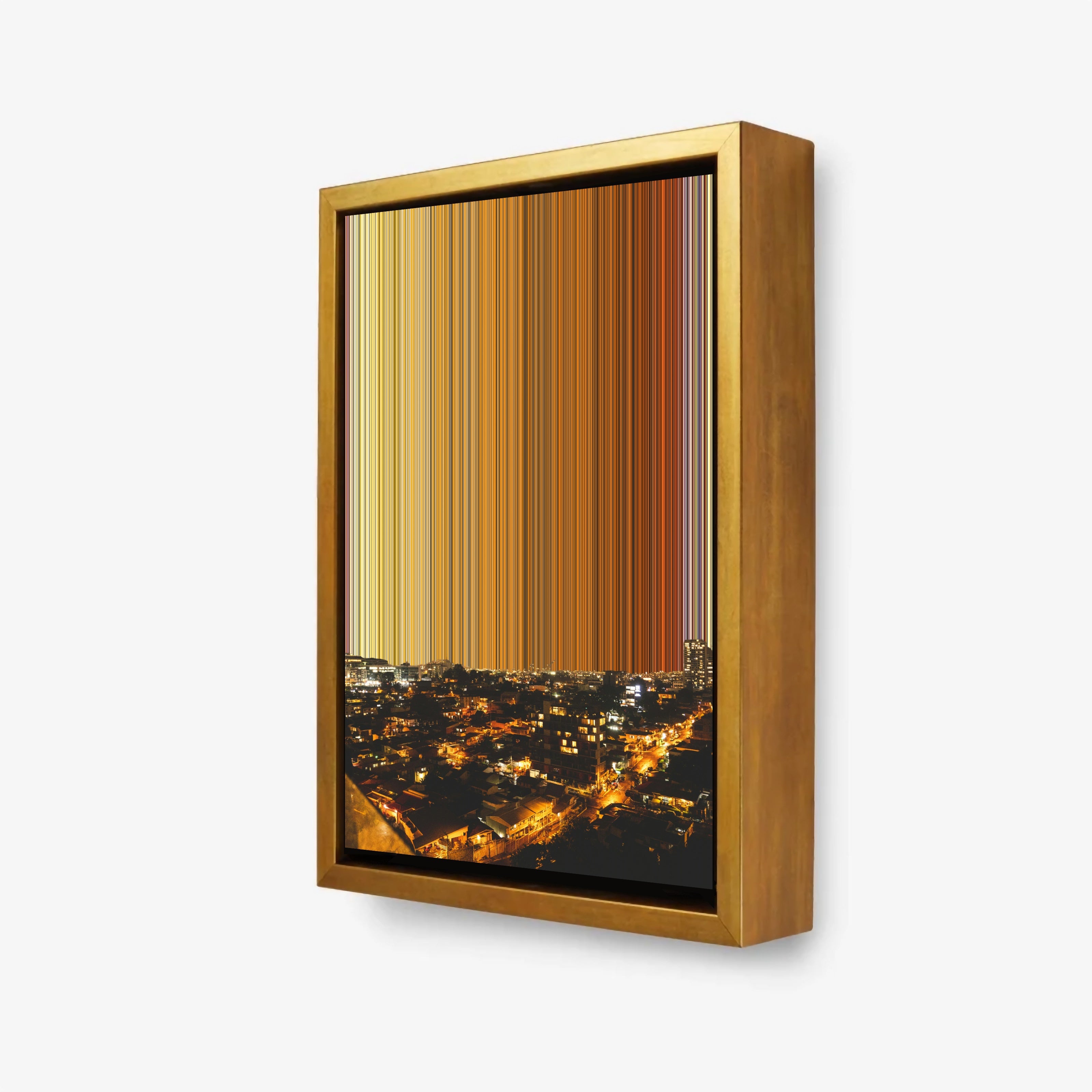 A city at night with lights and buildings - 3D framed canvas view - Gradienta