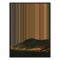 Ocean between ridges under white sky in fall - Black framed canvas mockup - Gradienta