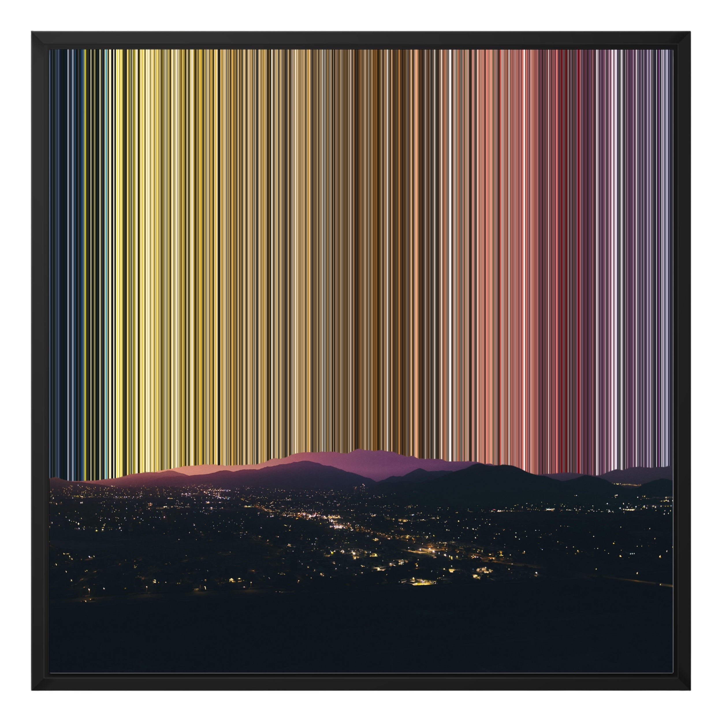Mountains and City Lights at Dusk - Black framed canvas mockup - Gradienta