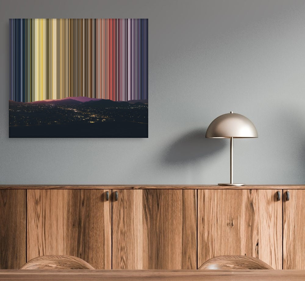 Mountains and City Lights at Dusk - Lifestyle staging in modern interior - Gradienta