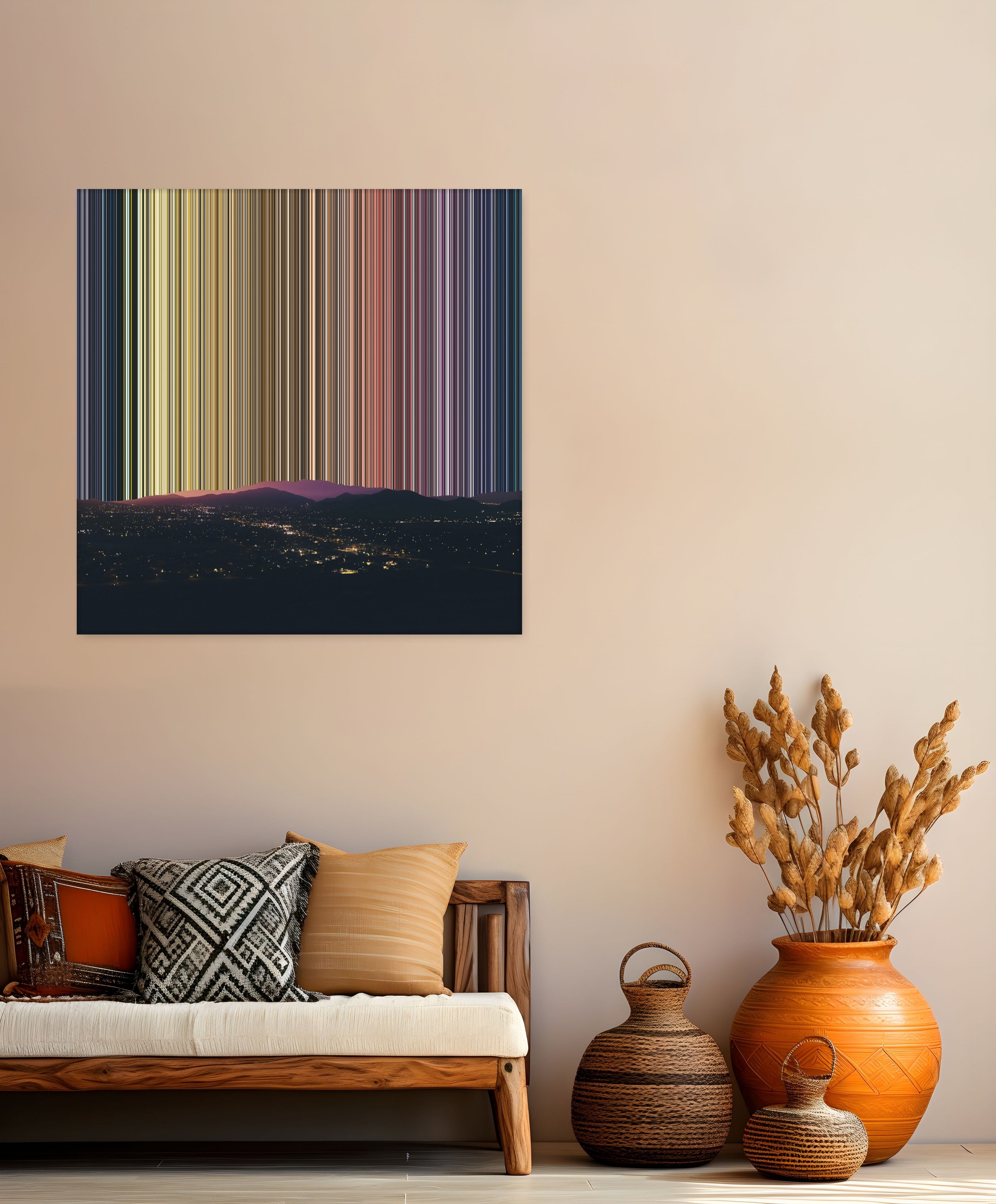 Mountains and City Lights at Dusk - Lifestyle staging in modern interior - Gradienta