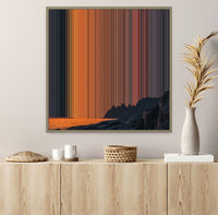 Sunset over calm sea and mountains - Lifestyle staging in modern interior - Gradienta