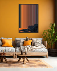 Sunset over calm sea and mountains - Lifestyle staging in modern interior - Gradienta