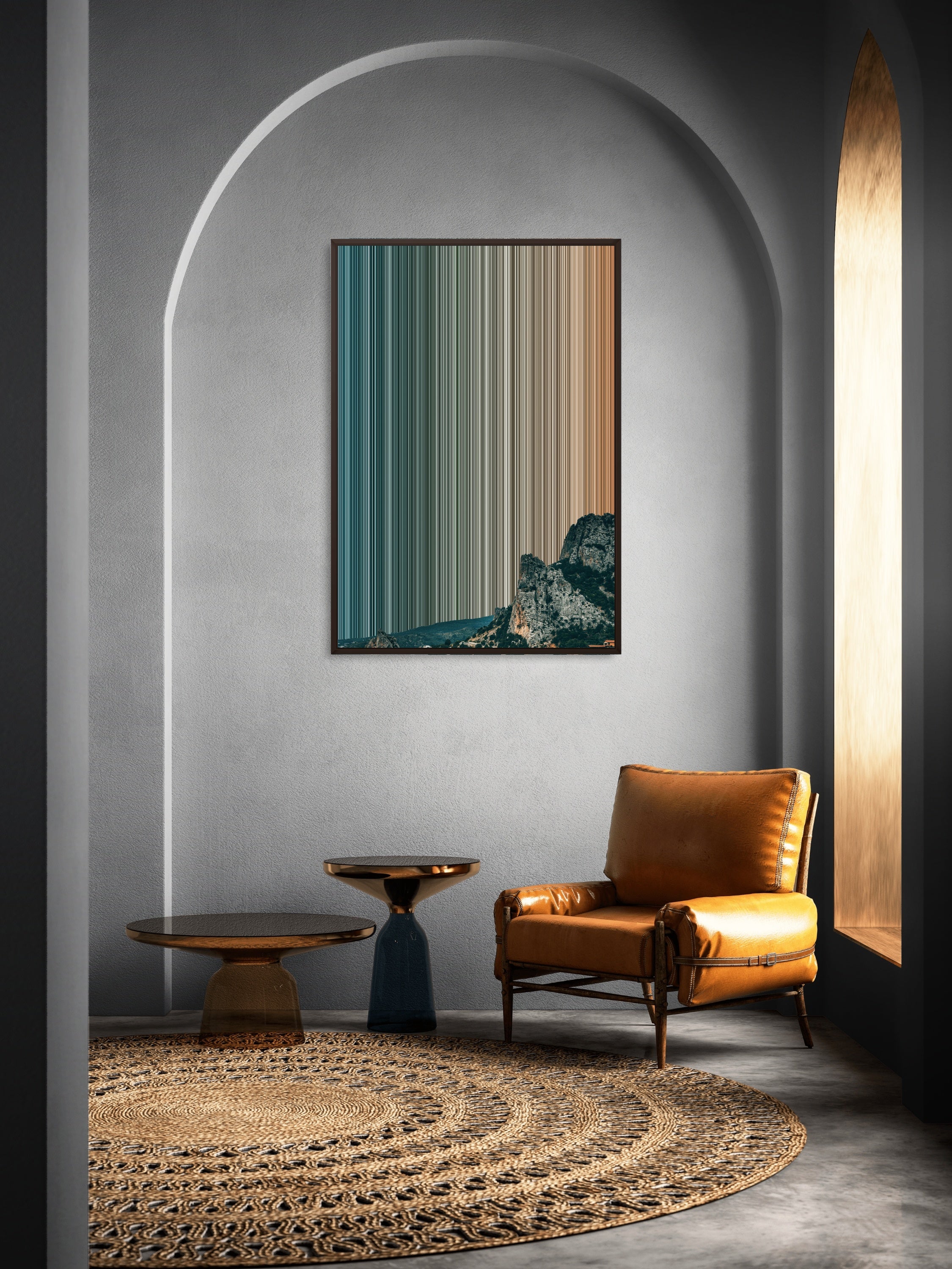 Rocks on Seashore under Cloudy Sky - Lifestyle staging in modern interior - Gradienta