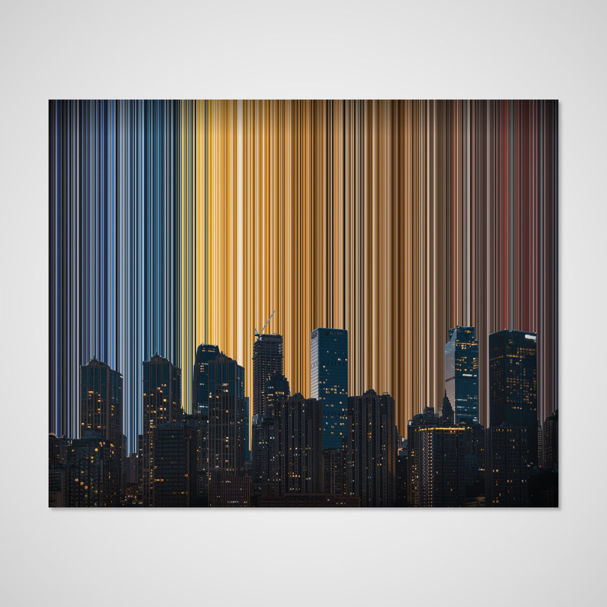 City Skyline Reflected at Twilight - Canvas mockup showing flat artwork detail - Gradienta