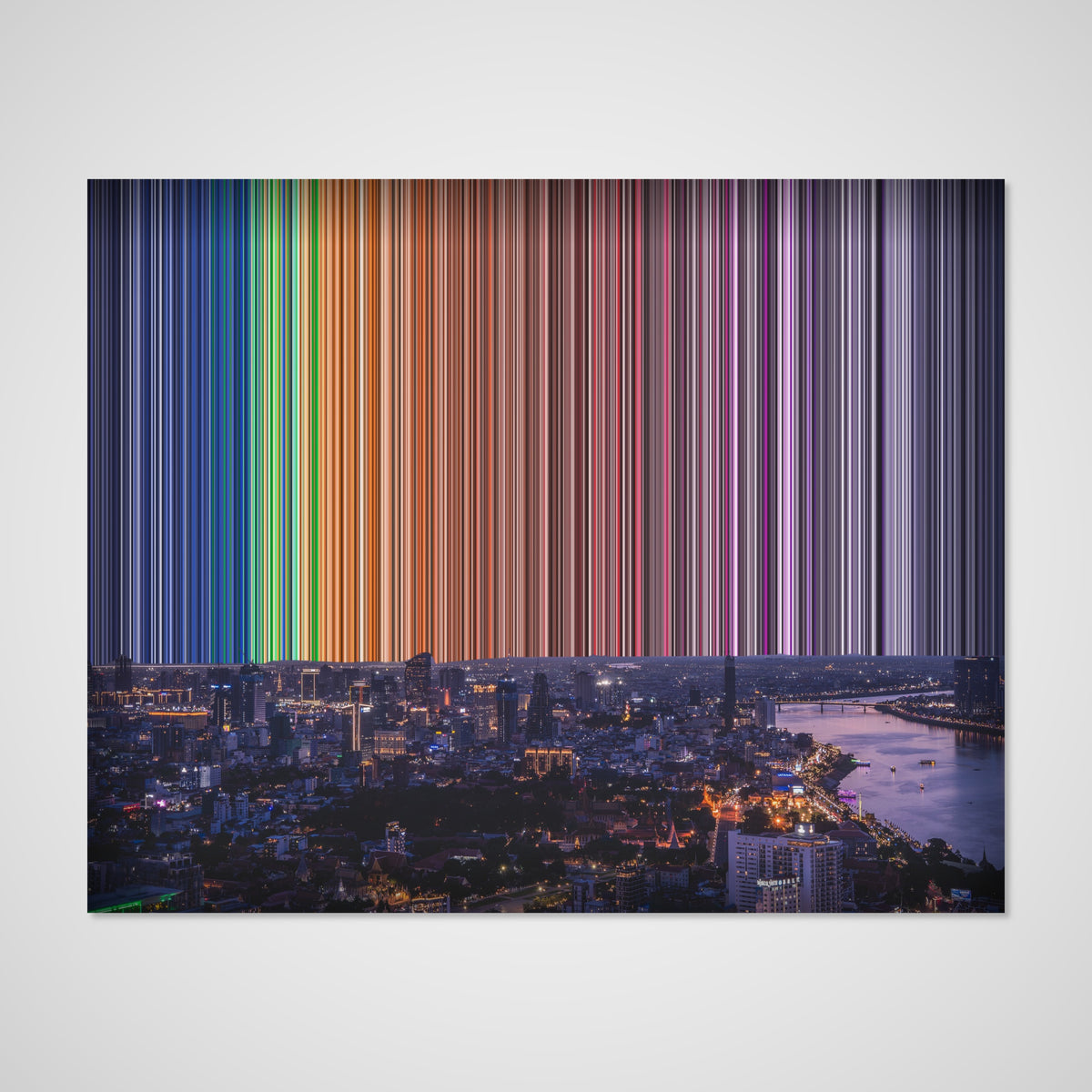 City Skyline and River at Twilight - Canvas mockup showing flat artwork detail - Gradienta