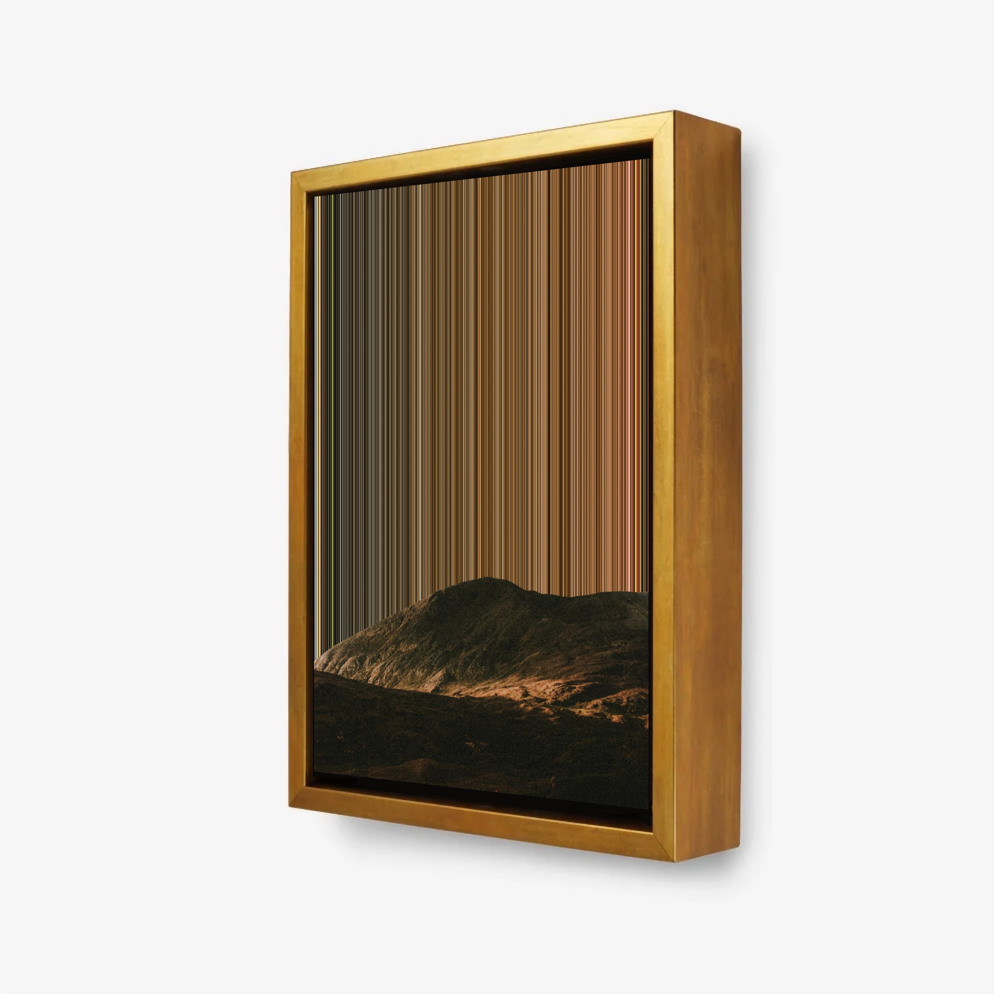 Ocean between ridges under white sky in fall - 3D framed canvas view - Gradienta