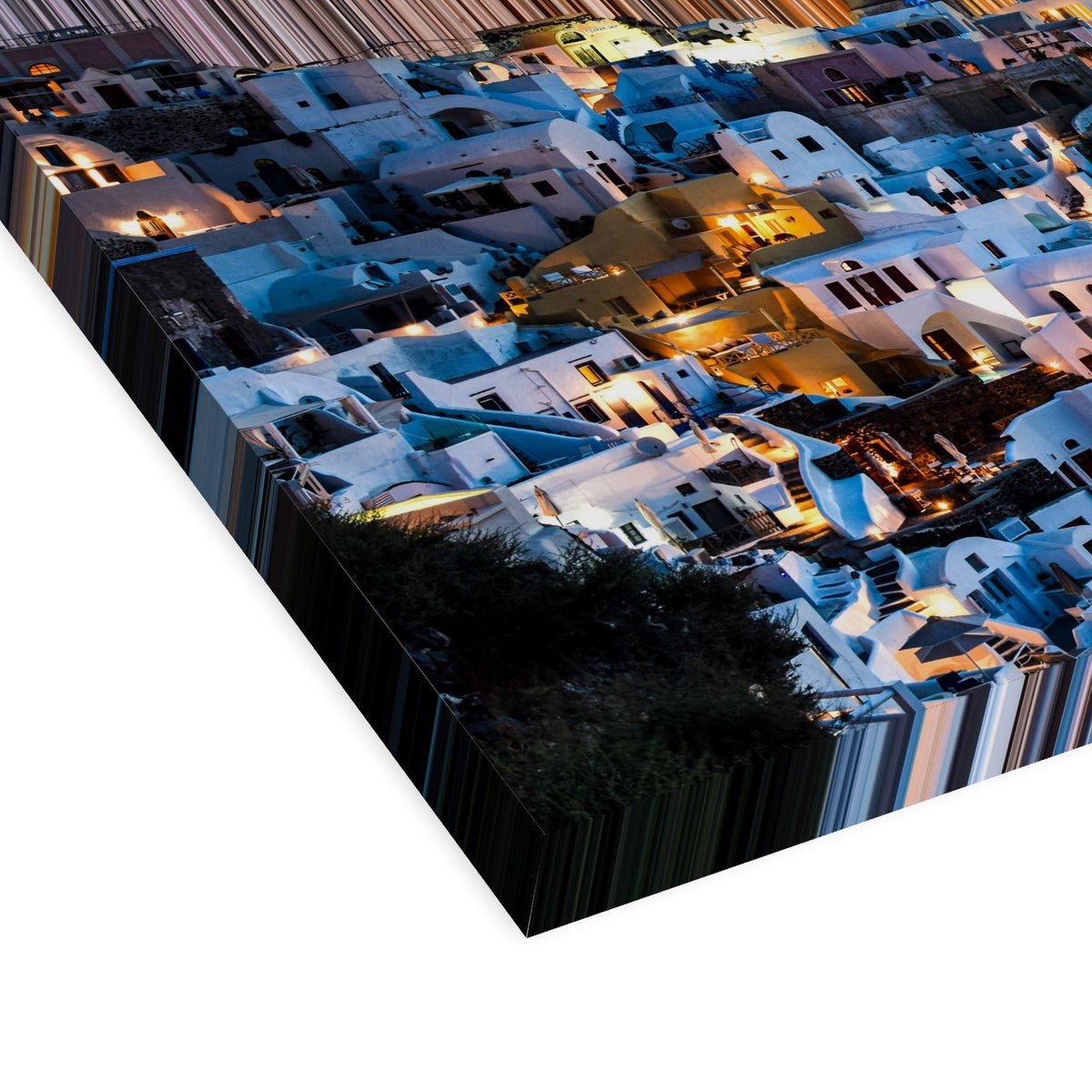 Oia, Santorini: vista en perspectiva 3D que muestra el grosor y la textura del lienzo