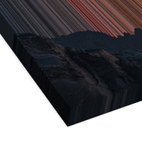 Sunset over calm sea and mountains - 3D perspective view showing canvas depth and texture - Gradienta
