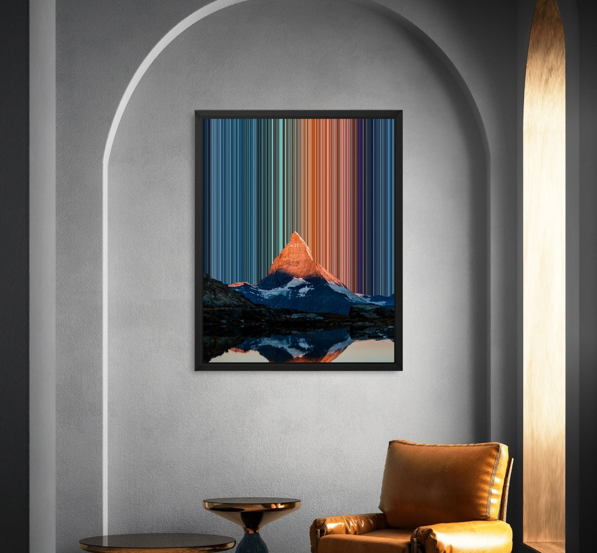 Matterhorn as a framed canvas, black in a room